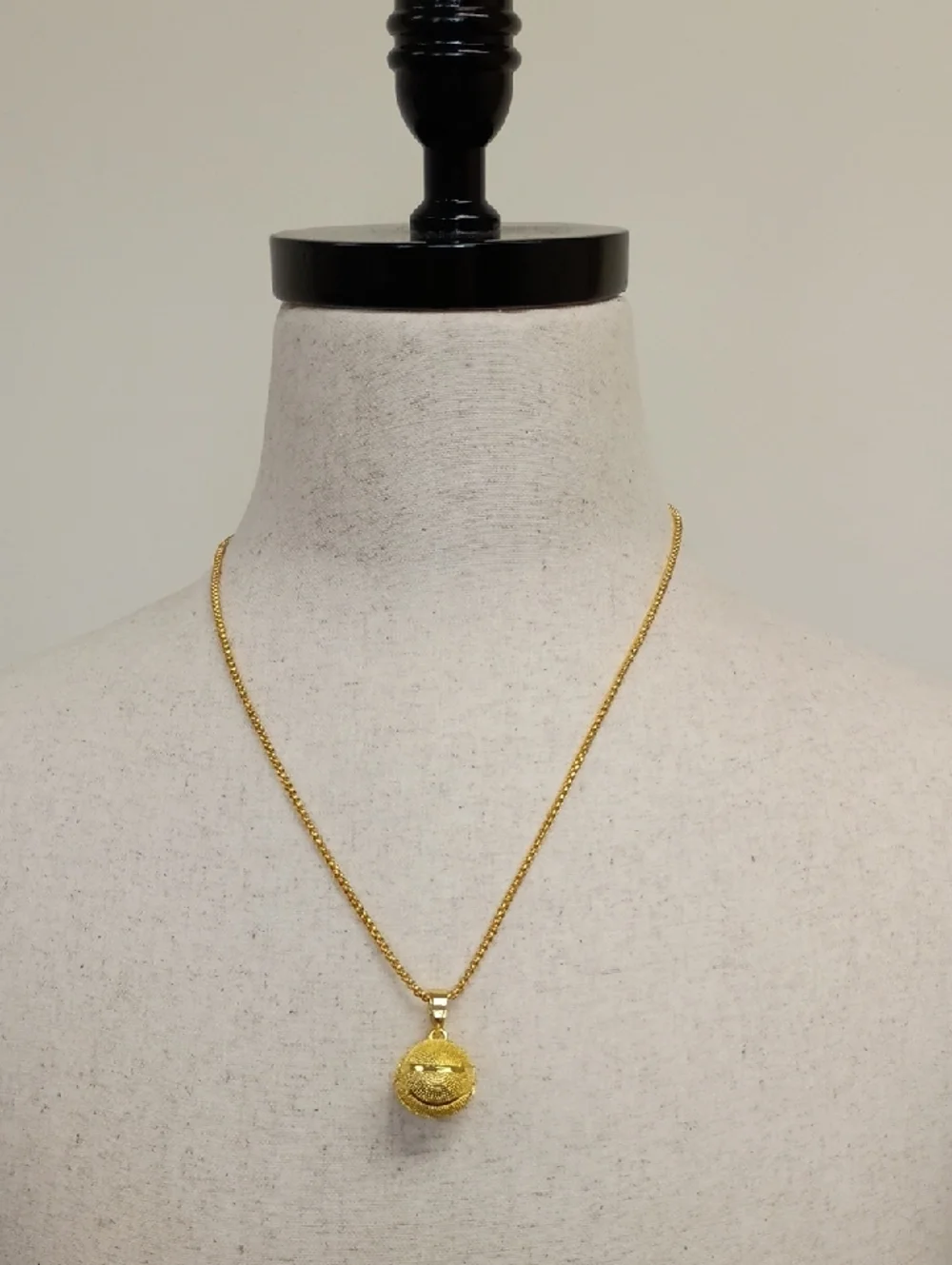 Gold Tone Pave Ball Pendant Necklace Chain Minimalist Layering Jewelry